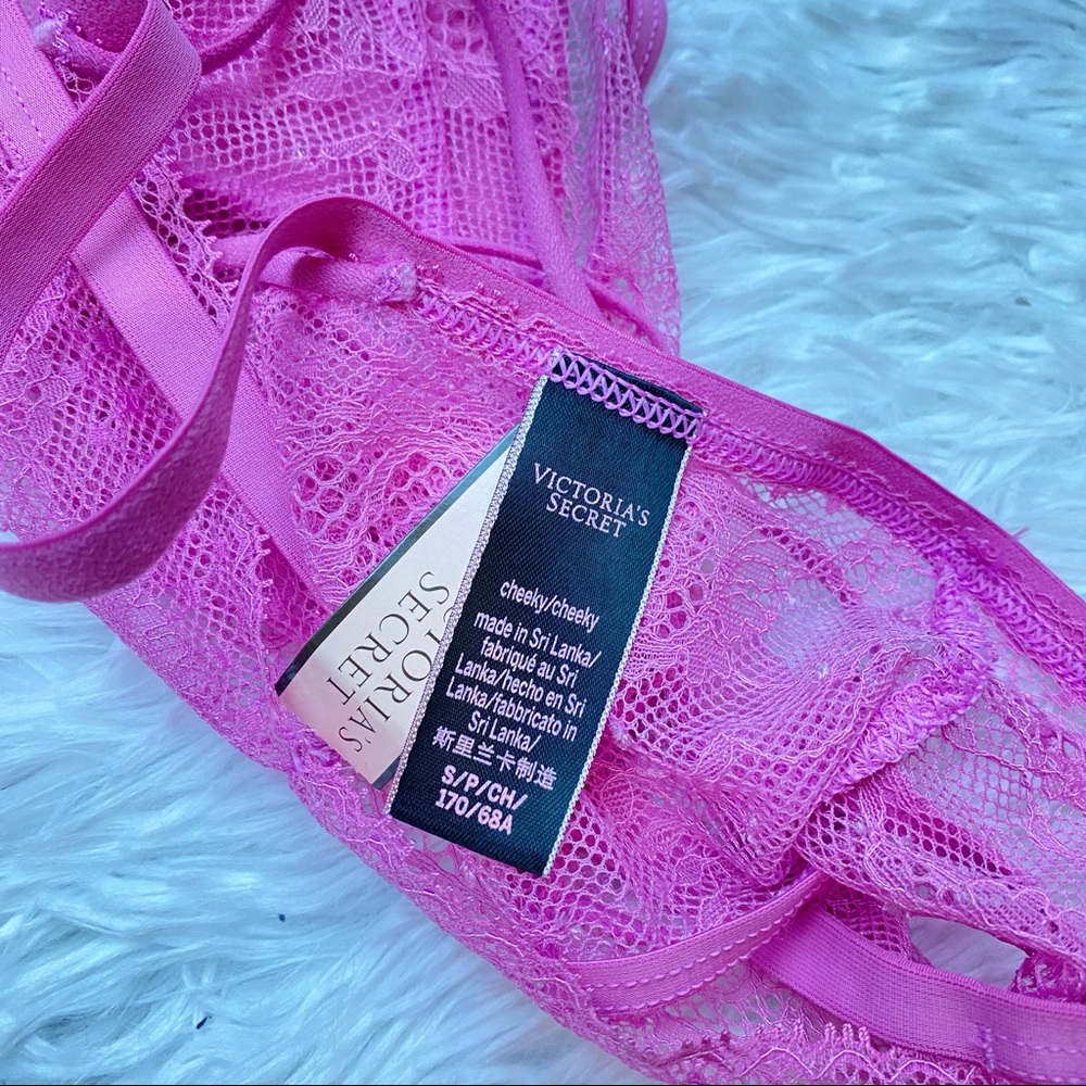 NWT Victoria’s Secret Pink Lace Strappy Metal Embellished Cheeky Underwear Panty - Picture 15 of 16
